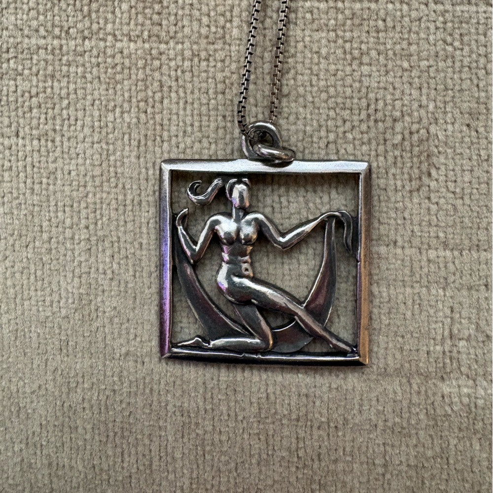 Vintage Margot de Taxco square Virgo zodiac sterling silver necklace